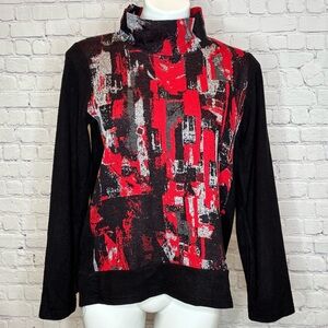 Parsley & Sage Red and Black Abstract Print Sweater Size M